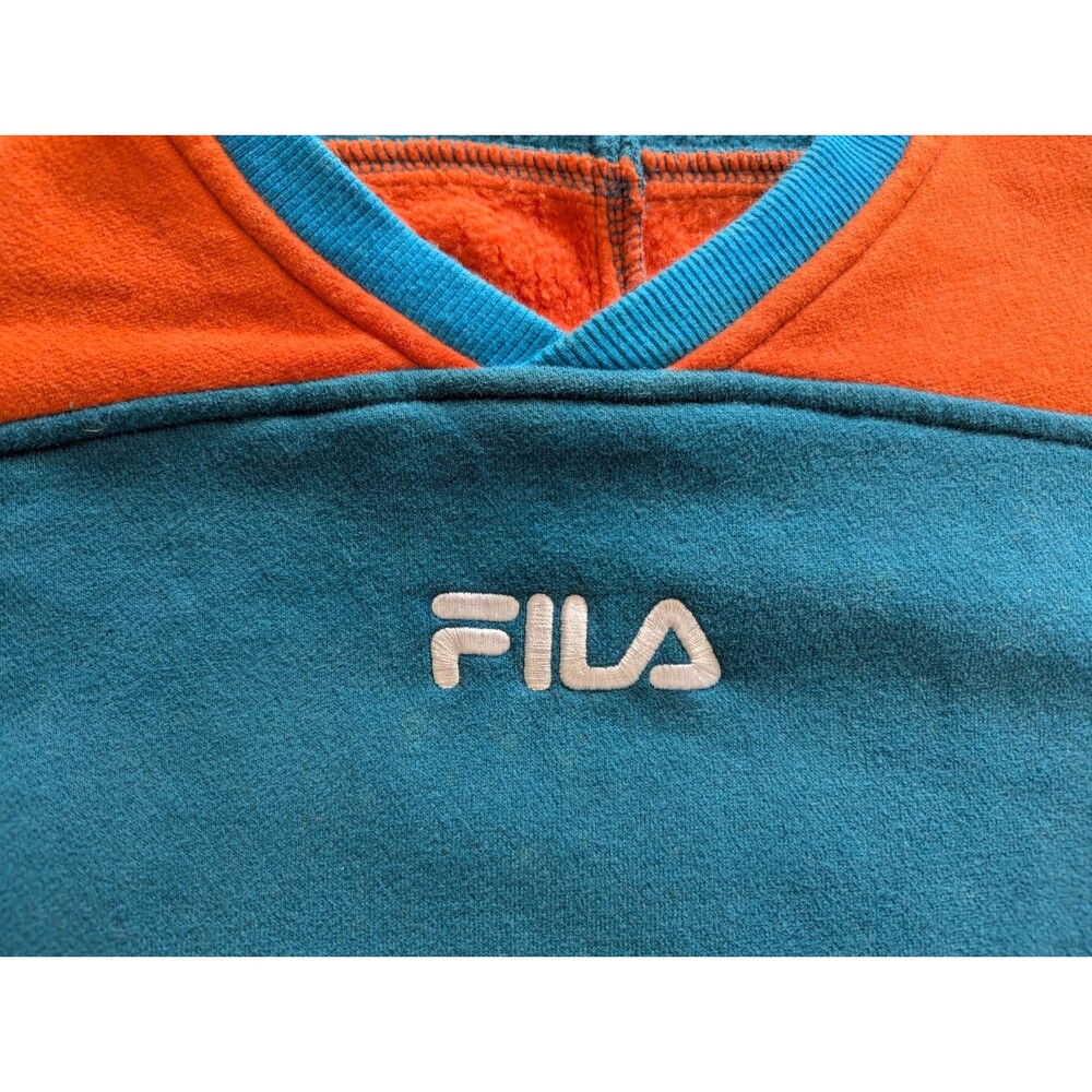 Vintage 90's Fila Fleece Pullover Mens XXL Teal/Orange Color Blocking - Picture 7 of 11